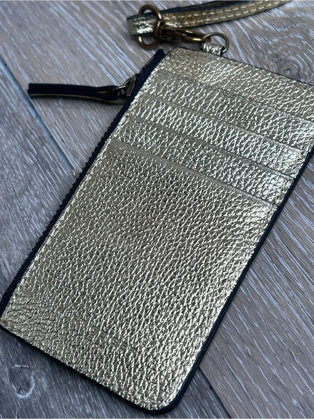Kurt Geiger Metallic Gold Quilted Cardholder Wristlet Wallet